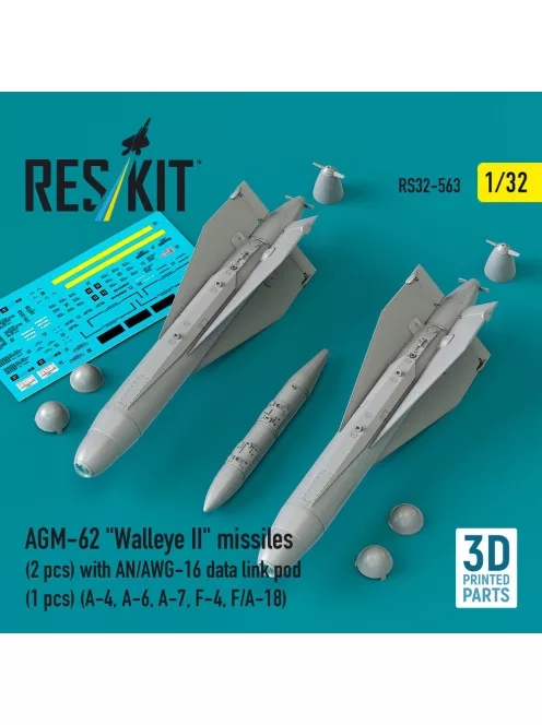 Reskit - AGM-62 Walleye II missiles (2 pcs) with AN/AWG-16 data link pod (1 pcs) (A-4 A-6 A-7 F-4 F/A-18) (3D Printed)