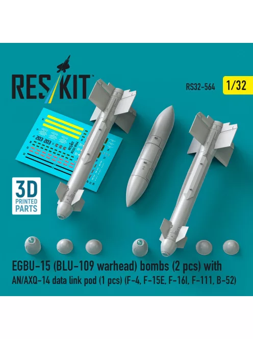 Reskit - EGBU-15 (BLU-109 warhead) bombs (2 pcs) with AN/AXQ-14 data link pod (1 pcs) (F-4 F-15E F-16I F-111 B-52) (3D Printed)