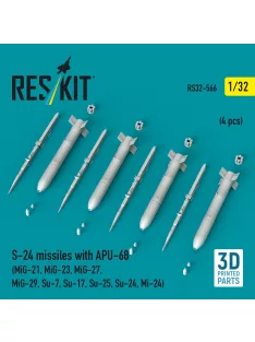  Reskit - S-24 missiles with APU-68 (4 pcs) (MiG-21, MiG-23, MiG-27, MiG-29, Su-7, Su-17, Su-25, Su-24, Mi-24) (3D Printed)