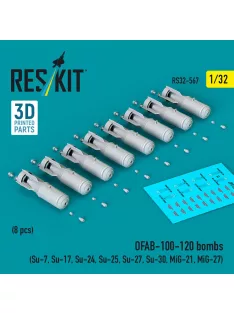   Reskit - OFAB-100-120 bombs (8 pcs) (Su-7 Su-17 Su-24 Su-25 Su-27 Su-30 MiG-21 MiG-27) (3D Printed)