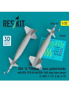   Reskit - GBU-10 Paveway I laser guided bombs with BSU-37/B fin and BSU-3A/B wing (slow speed) (2 pcs) (F-4D/E F-111 A-6A A-7E) (3D Printed)