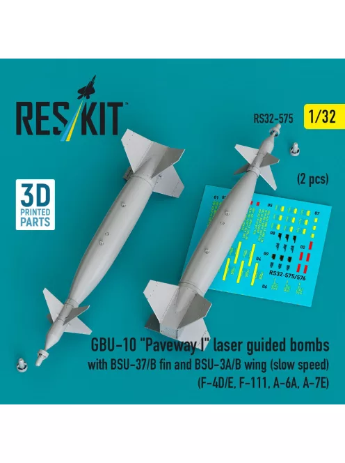 Reskit - GBU-10 Paveway I laser guided bombs with BSU-37/B fin and BSU-3A/B wing (slow speed) (2 pcs) (F-4D/E F-111 A-6A A-7E) (3D Printed)