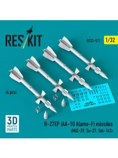   Reskit - R-27EP (AA-10 Alamo-F) missiles (4 pcs) (MiG-29 Su-27 Yak-141) (3D Printed)