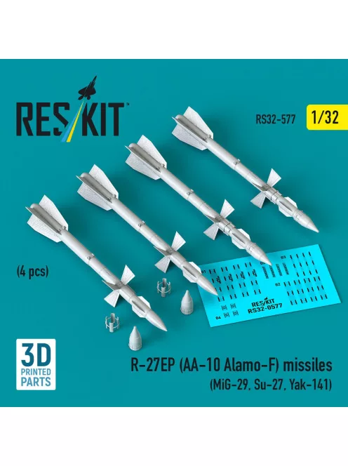 Reskit - R-27EP (AA-10 Alamo-F) missiles (4 pcs) (MiG-29 Su-27 Yak-141) (3D Printed)