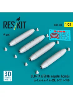   Reskit - BLU-1A (750 lb) napalm bombs (4 pcs) (A-1 A-4 A-7 A-26K B-57 F-100) (3D Printed)