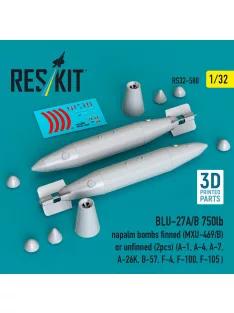   Reskit - BLU-27A/B 750lb napalm bombs finned (MXU-469/B) or unfinned (2 pcs) (A-1 A-4 A-7 A-26K B-57 F-4 F-100 F-105 ) (3D Printed)
