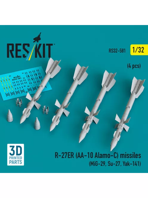 Reskit - R-27ER (AA-10 Alamo-C) missiles (4 pcs) (MiG-29 Su-27 Yak-141) (3D Printed)