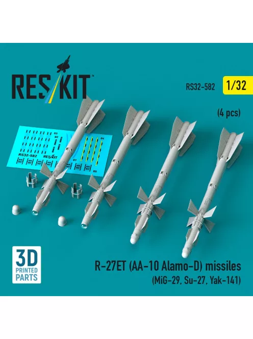 Reskit - R-27ET (AA-10 Alamo-D) missiles (4 pcs) (MiG-29 Su-27 Yak-141) (3D Printed)