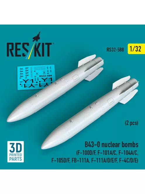 Reskit - B43-0 nuclear bombs (2 pcs) (F-100D/F, F-101A/C, F-104A/C, F-105D/F, FB-111A, F-111A/D/E/F, F-4C/D/E) (3D Printed)