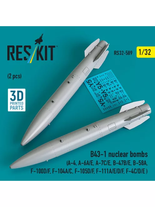 Reskit - B43-1 nuclear bombs (2 pcs) (A-4, A-6A/E, A-7C/E, B-47B/E, B-58A, F-100D/F, F-104A/C, F-105D/F, F-111A/D/E/F, F-4C/D/E ) (3D Printed)