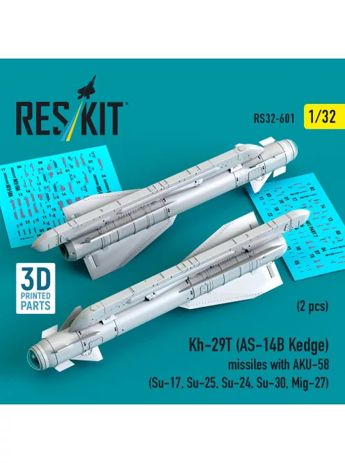 Reskit - Kh-29T (AS-14B Kedge) missiles with AKU-58 (2 pcs) (Su-17 Su-25 Su-24 Su-30 Mig-27) (3D Printed)