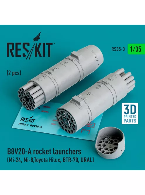 Reskit - B8V20-A rocket launchers (2 pcs) (Mi-24 Mi-8,Toyota Hilux BTR-70 URAL) (3D Printed)