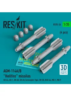   Reskit - AGM-114A/B Hellfire missiles (4 pcs) (AH-64, AH-1, UH-60, SH-60, Eurocopter Tiger, OH-58, RAH-66, MQ-1, MQ-9) (3D Printed)