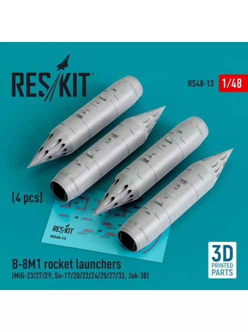 Reskit - B-8M1 rocket launchers (4 pcs) (MiG-23/27/29, Su-17/20/22/24/25/27/33, Jak-38) (3D Printed)