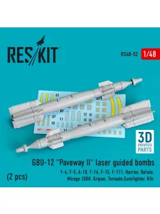   Reskit - GBU-12 Paveway II laser guided bombs (2 pcs) (F-4, F-5, A-10, F-16, F-15, F-111, Harrier, Rafale, Mirage 2000, Gripen, Tornado,Eurofighter, Kfir) (3D Printed)