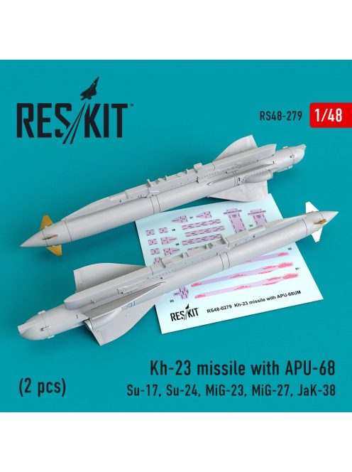 Reskit - Kh-23 missiles with APU-68 (2 pcs) (Su-17, Su-24, MiG-23, MiG-27, JaK-38) (1/48)
