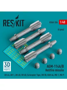   Reskit - AGM-114A/B Hellfire missiles (4 pcs) (AH-64, AH-1, UH-60, SH-60, Eurocopter Tiger, OH-58, RAH-66, MQ-1, MQ-9) (3D Printed)