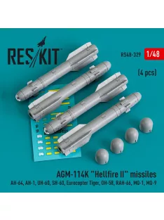   Reskit - AGM-114K Hellfire II missiles (4 pcs) (AH-64 AH-1 UH-60 SH-60 Eurocopter Tiger OH-58 RAH-66 MQ-1 MQ-9) (3D Printed)