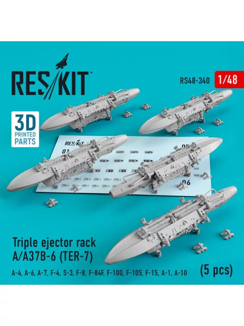 Reskit - Triple ejector rack A/A37B-6 (TER-7) (5 pcs) (A-4, A-6, A-7, F-4, S-3, F-8, F-84F, F-100, F-105, F-15, A-1, A-10) (3D Printed)