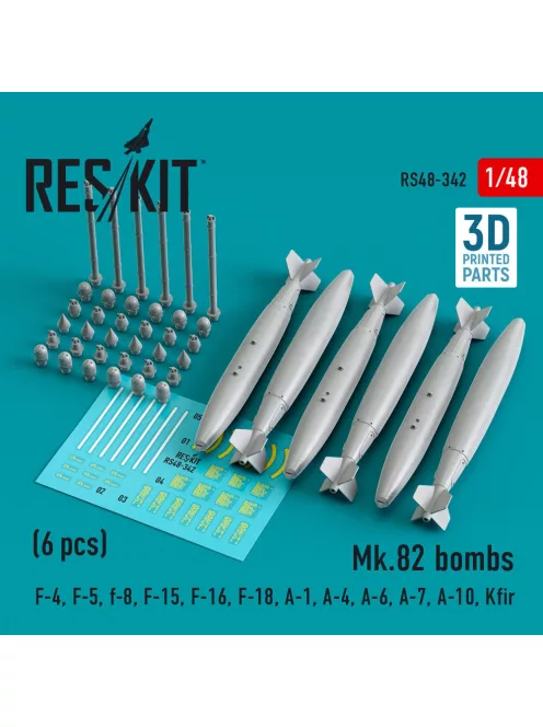 Reskit - Mk.82 bombs (6 pcs) (F-4, F-5, F-8, F-15, F-16, F-18, A-1, A-4, A-6, A-7, A-10, Kfir) (3D Printed)