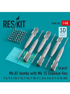   Reskit - Mk.82 bombs with Mk.15 Snakeye fins (6 pcs) (F-4, F-5, F-8, F-15, F-16, F-18, A-1, A-4, A-6, A-7, A-10, Kfir) (3D Printed)