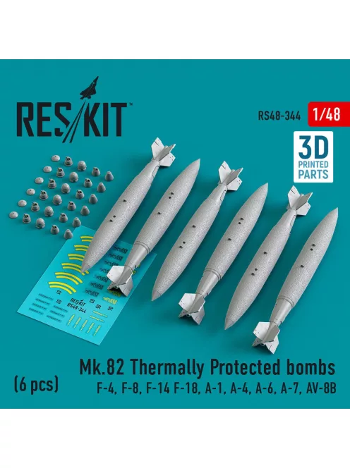 Reskit - Mk.82 thermally protected bombs (6 pcs) (F-4 F-8 F-14 F-18 A-1 A-4 A-6 A-7 AV-8B) (3D Printed)