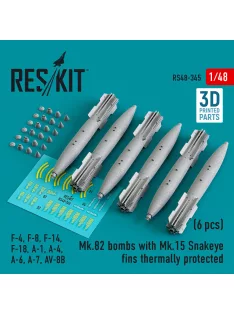   Reskit - Mk.82 bombs with Mk.15 Snakeye fins thermally protected (6 pcs) (F-4 F-8 F-14 F-18 A-1 A-4 A-6 A-7 AV-8B) (3D Printed)