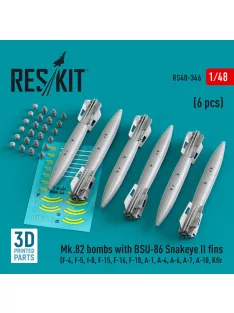   Reskit - Mk.82 bombs with BSU-86 Snakeye II fins (6 pcs) (F-4, F-5, F-8, F-15, F-16, F-18, A-1, A-4, A-6, A-7, A-10, Kfir) (3D Printed)