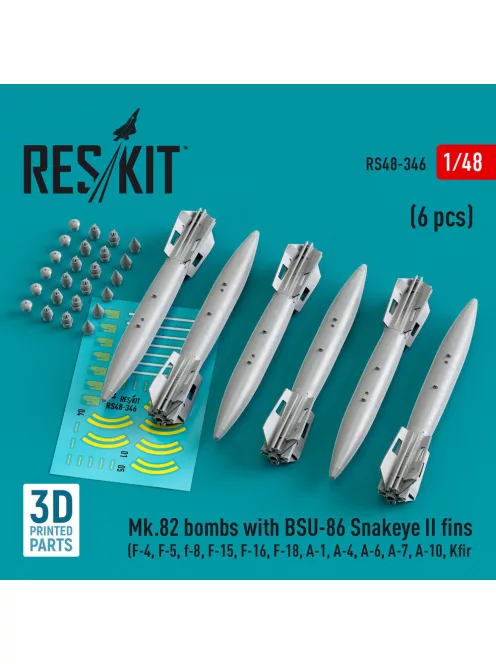 Reskit - Mk.82 bombs with BSU-86 Snakeye II fins (6 pcs) (F-4, F-5, F-8, F-15, F-16, F-18, A-1, A-4, A-6, A-7, A-10, Kfir) (3D Printed)