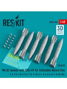   Reskit - Mk.82 bombs with BSU-49 air inflatable retard fins (6 pcs) (F-4, F-5, F-8, F-15, F-16, F-18, A-1, A-4, A-6, A-7, A-10, Kfir) (3D Printed)