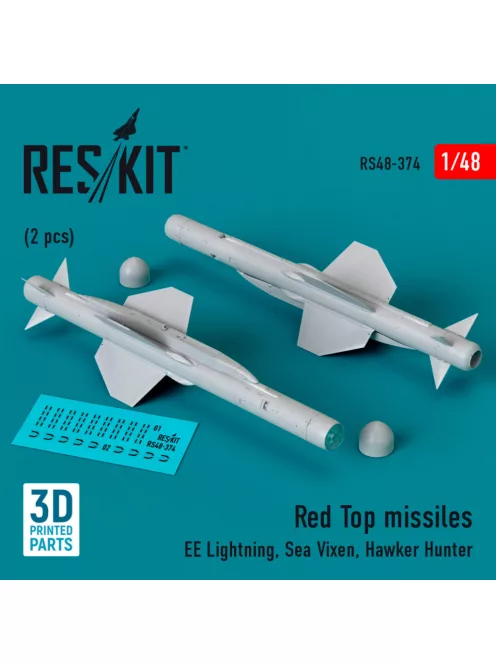 Reskit - Red Top missiles (2pcs) (EE Lightning, Sea Vixen, Hawker Hunter) (3D Printed) (1/48)