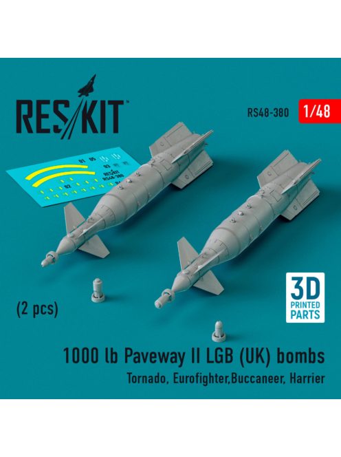 Reskit - 1000 lb Paveway II LGB (UK) bombs (2 pcs) (Tornado, Eurofighter,Buccaneer, Harrier) (3D Printed) (1/
