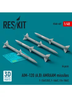   Reskit - AIM-120 (A,B) AMRAAM missiles (4 pcs) (F-15A/C/D/E, F-16A/C, F/A-18A/C) (3d Printed)