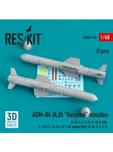   Reskit - AGM-84 (A,D) Harpoon missiles (2 pcs) (P-8A A-6 A-7E B-1B B-52H F-111C F-16 F/A-18 F-20 Nimrod MR2 AV-8B P-3 S-3) (3D Printed)