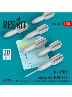   Reskit - M-117R GP bombs with MAU-91 fin (6 pcs) (F-105,F-111, A-4 ,F-4, F-5, F-104, F-100, A-1 Skyraider, B-52, Canberra) (3D Printed)