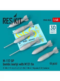   Reskit - M-117 GP bombs (early) with M131 fin (6 pcs) (F-105 F-111 A-4 ,F-4 F-5 F-104 F-100 A-1 Skyraider B-52 Canberra) (3D Printed)