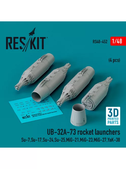 Reskit - UB-32A-73 rocket launchers (4 pcs) (Su-7,Su-17,Su-24,Su-25,MiG-21,MiG-23,MiG-27,YaK-38) (3D Printed)