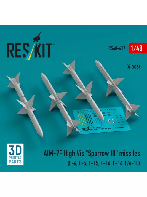 Reskit - AIM-7F High Vis Sparrow III missiles (4 pcs) (F-4 F-5 F-15 F-16 F-14 F/A-18) (3D Printed)