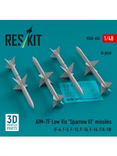   Reskit - AIM-7F Low Vis Sparrow III missiles (4 pcs) (F-4, F-5, F-15, F-16, F-14, F/A-18) (3D Printed)