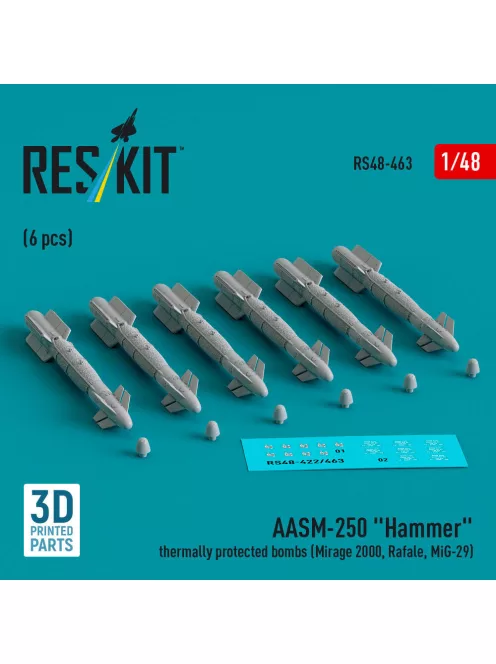 Reskit - AASM-250 Hammer thermally protected bombs (6 pcs) (Mirage 2000, Rafale, MiG-29) (3D Printed)