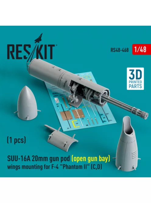 Reskit - SUU-16A 20mm gun pod (open gun bay) wings mounting for F-4 "Phantom II" (C,D)  (1 pcs) (3D Printed)