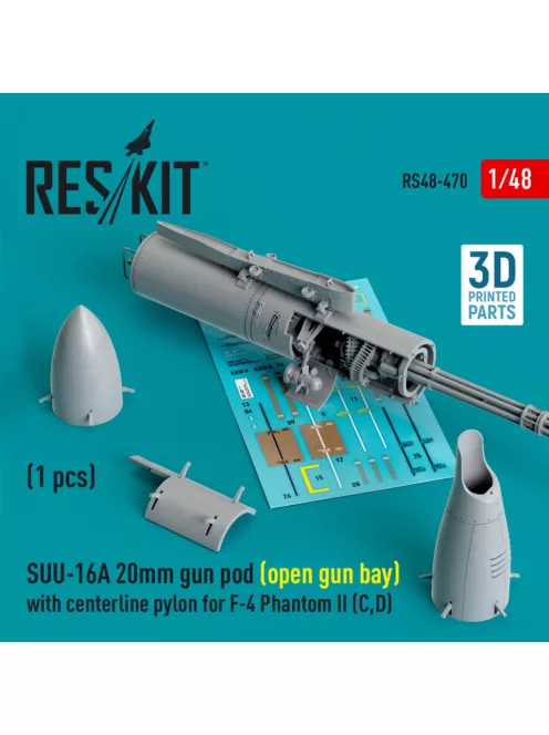 Reskit - SUU-16A 20mm gun pod (open gun bay) with centerline pylon for F-4 Phantom II (C,D) (1 pcs) (3D Print