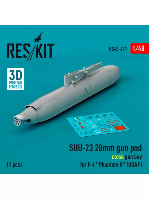 Reskit - SUU-23 20mm gun pod (close gun bay) for F-4 "Phantom II" (USAF) (1 pcs) (3D Printed) (1/48)