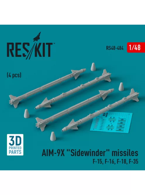Reskit - AIM-9X "Sidewinder" missiles (4 pcs) (F-15, F-16, F-18, F-35) (3D Printed) (1/48)