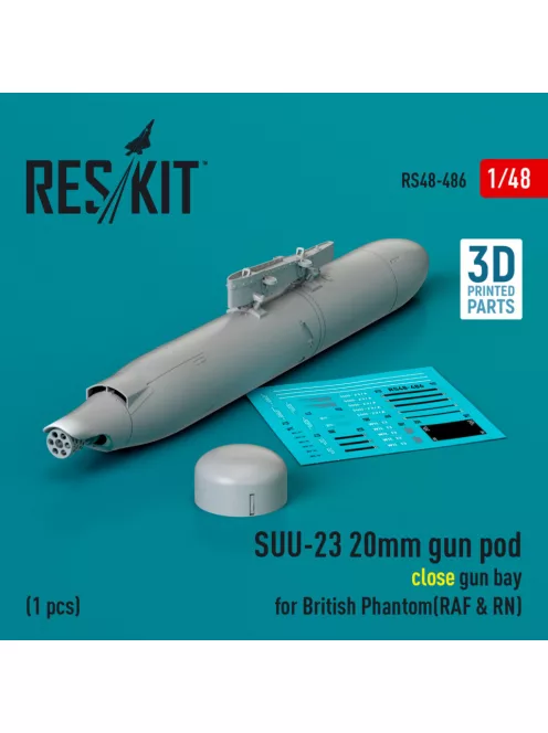 Reskit - SUU-23 20mm gun pod (close gun bay) for British Phantom (RAF & RN) (1 pcs) (3D Printed) (1/48)