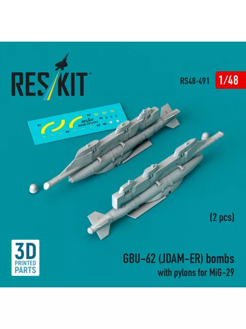 Reskit - GBU-62 (JDAM-ER) bombs with pylons for MiG-29 Fulcrum (2 pcs) (3D Printed)