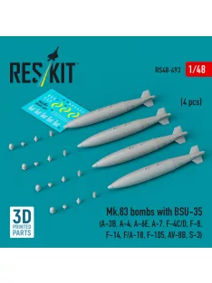   Reskit - Mk.83 bombs with BSU-35 (4 pcs) (A-3B A-4 A-6E A-7 F-4C/D F-8 F-14 F/A-18 F-105 AV-8B S-3) (3D printed)