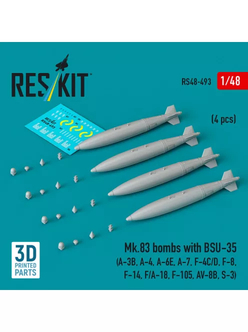 Reskit - Mk.83 bombs with BSU-35 (4 pcs) (A-3B A-4 A-6E A-7 F-4C/D F-8 F-14 F/A-18 F-105 AV-8B S-3) (3D printed)