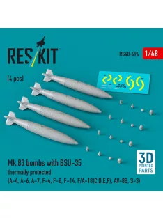   Reskit - Mk.83 bombs with BSU-35 thermally protected (4 pcs) (A-4 A-6 A-7 F-4 F-8 F-14 F/A-18(C,D,E,F) AV-8B S-3) (3D printed)