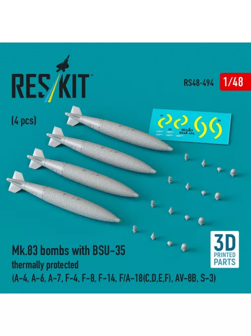 Reskit - Mk.83 bombs with BSU-35 thermally protected (4 pcs) (A-4 A-6 A-7 F-4 F-8 F-14 F/A-18(C,D,E,F) AV-8B S-3) (3D printed)